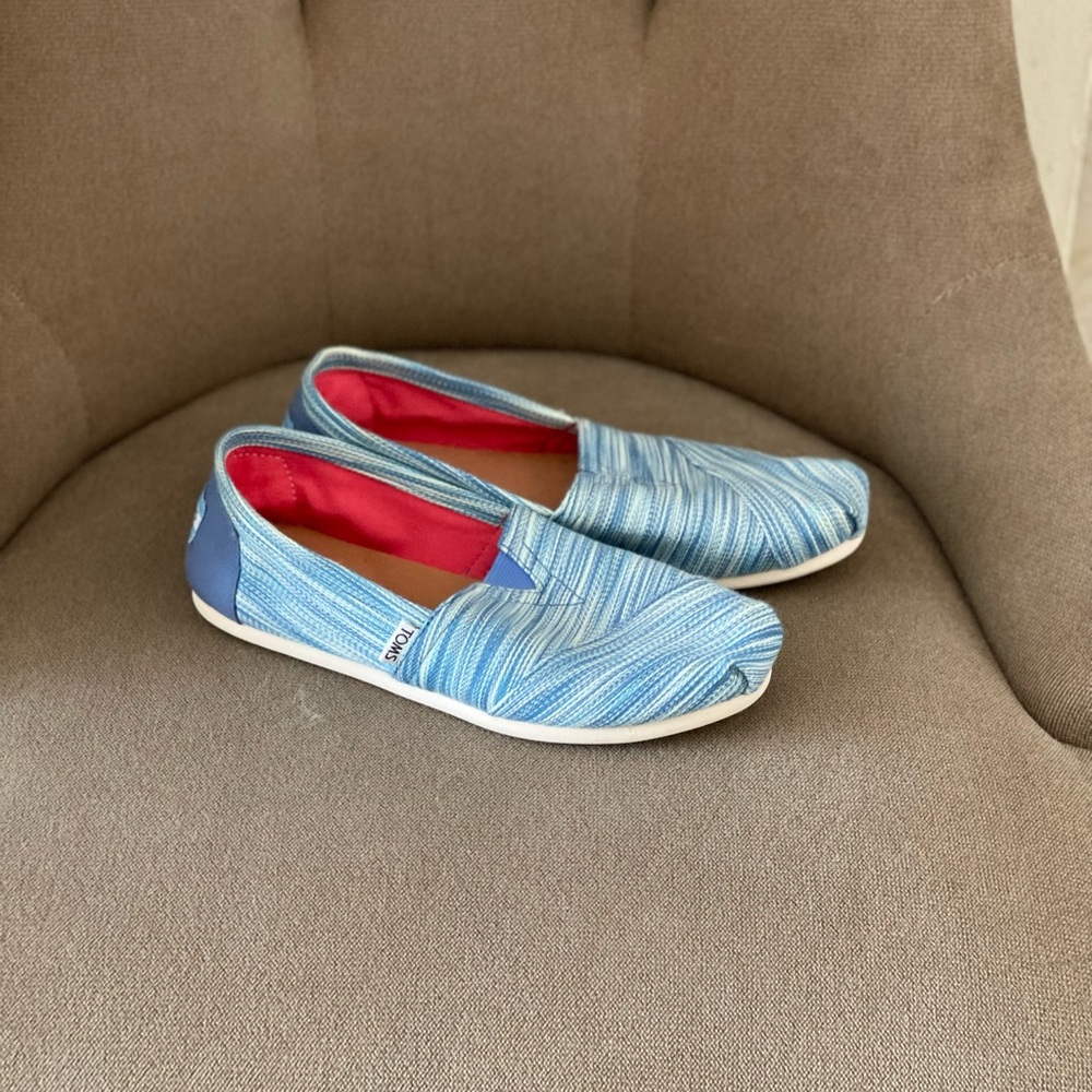 Toms Blue Patterned Slip-Ons with Red Lining